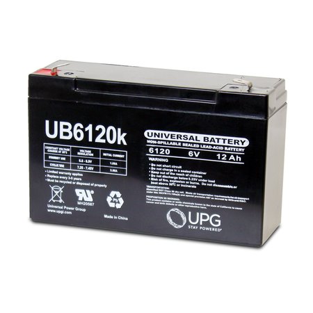 UPG Sealed Lead Acid Battery, 6 V, 12Ah, UB6120, F2 Faston Tab Terminal, AGM Type D5778